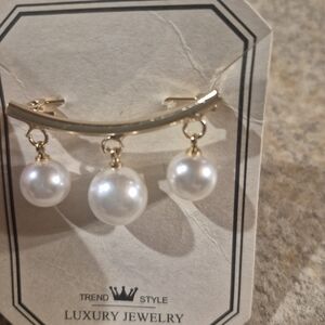 New Gold Faux Pearl Brooch Fashion Jewelry Accent Piece Ladies White Pearl